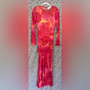 Elegant Red and Orange Long Sleeve Dress